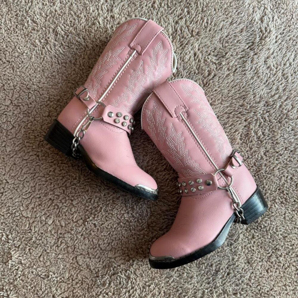 Durango Boots Girls Size 9D Pink Rhinestone Western Cowgirl Harness Studded